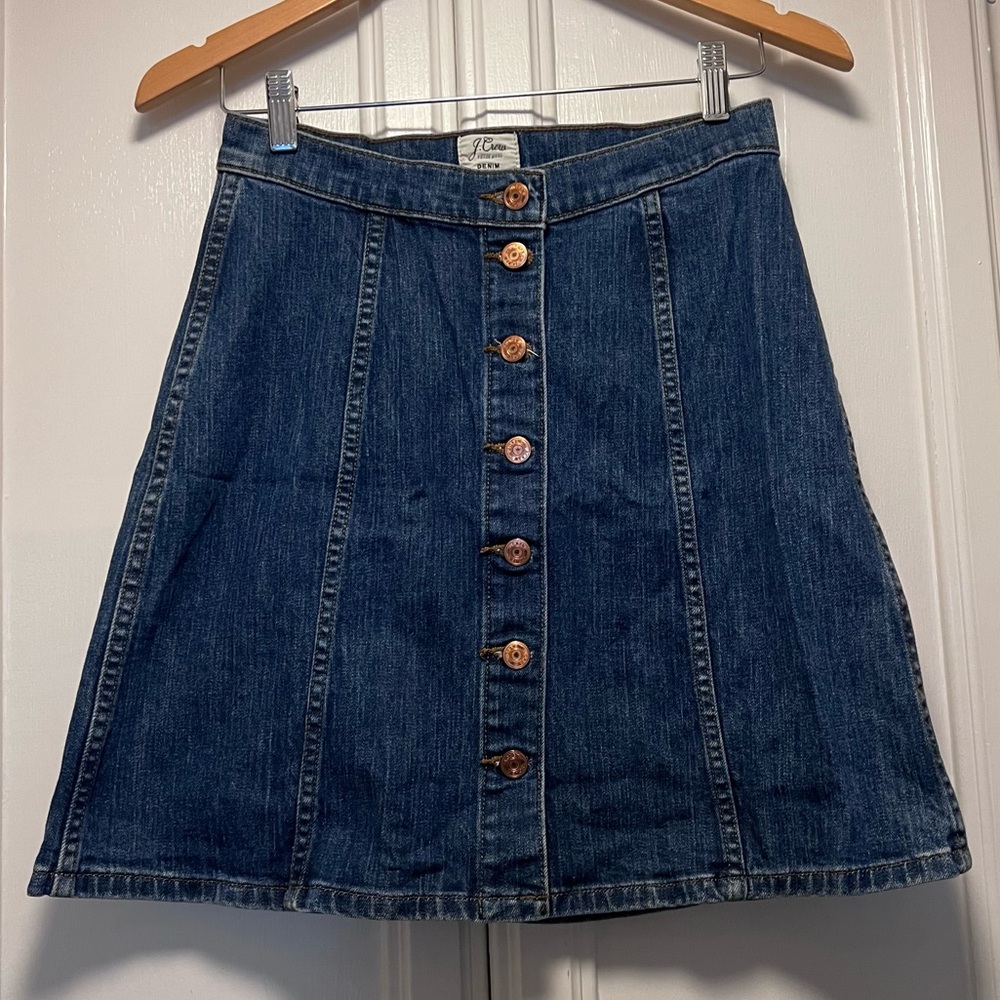J. Crew A-Line Button Front Denim Skirt Blue Classic Cute 90s Preppy Size 27